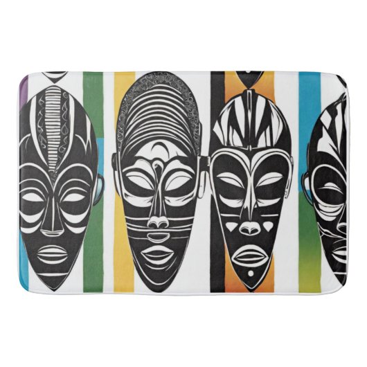 アフリカの部族マスクカラフルストライプ バスマット (正面)