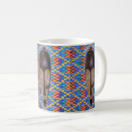 アフリカの部族マスクブルーイエローケンテコーヒーマグ コーヒーマグカップ (正面右)