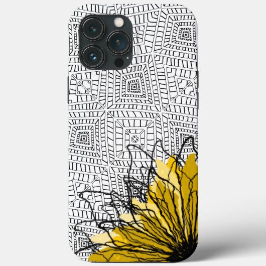 アフリカの部族広場と抽象芸術黄色の花 Case-Mate iPhoneケース (裏面)