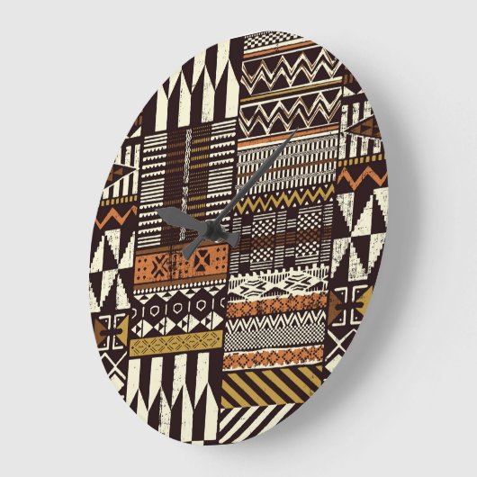 アフリカの部族生地、抽象芸術ヴィンテージ。 ラージ壁時計 (傾斜)