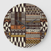 アフリカの部族生地、抽象芸術ヴィンテージ。 ラージ壁時計 (正面)