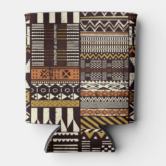 アフリカの部族生地、抽象芸術ヴィンテージ。 缶クーラー (正面)