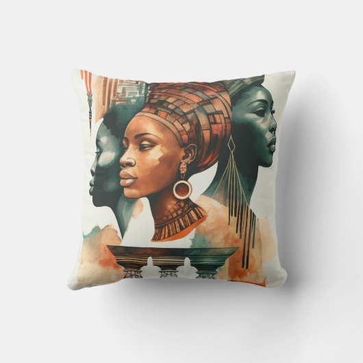 アフリカの部族絵画女性のアーコンテンポラリート クッション (裏面)