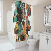アフリカの部族絵画女性のアーコンテンポラリート シャワーカーテン (インサイチュ)
