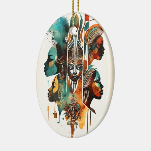 アフリカの部族絵画女性のアーコンテンポラリート セラミックオーナメント (左)