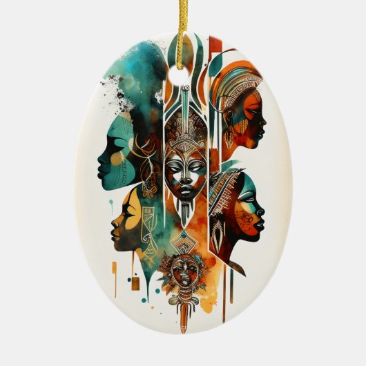 アフリカの部族絵画女性のアーコンテンポラリート セラミックオーナメント (正面)