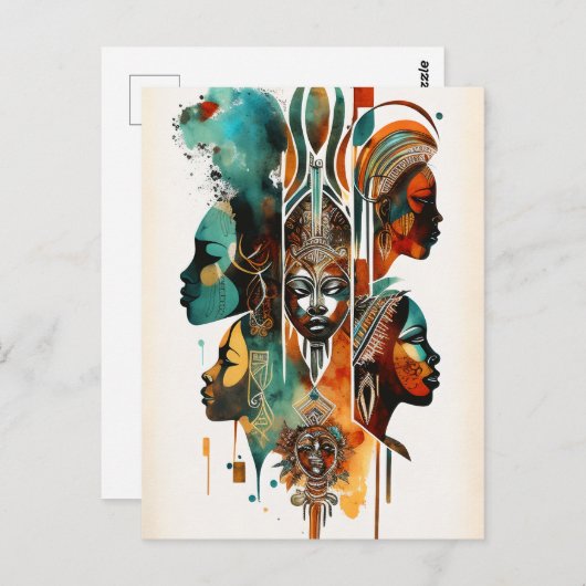アフリカの部族絵画女性のアーコンテンポラリート ポストカード (正面/裏面)