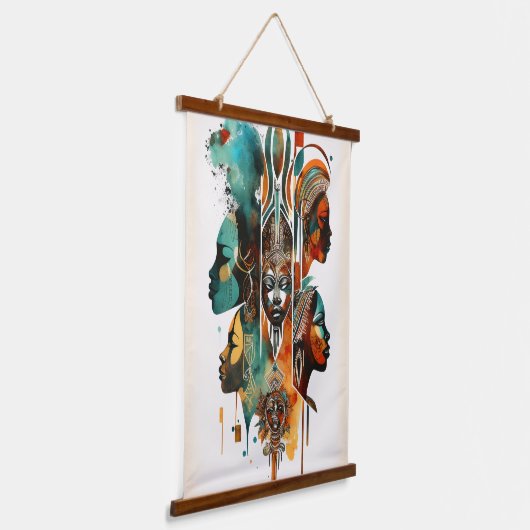アフリカの部族絵画女性のアーコンテンポラリート 吊り下げ型タペストリー (傾斜あり)