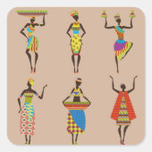 アフリカの部族芸術レディースカラフル民族ファッション スクエアシール (正面)