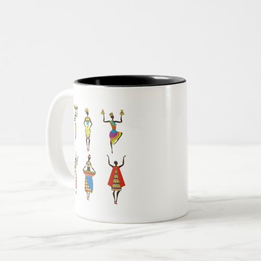 アフリカの部族芸術レディースカラフル民族ファッション ツートーンマグカップ (正面左)
