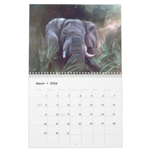 アフリカの野性生物のカレンダー カレンダー (3月 2026)