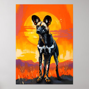 アフリカの野犬の夕暮れ – Wildlife はっきりした Art ポスター