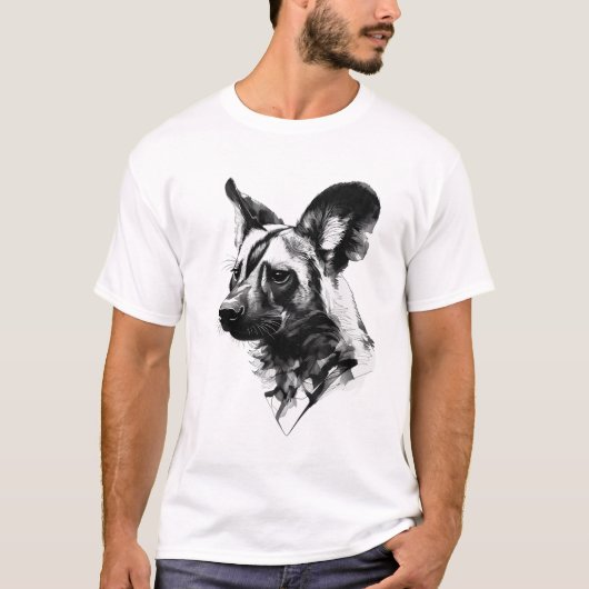 アフリカの野犬 ファインアート インクイラスト Tシャツ (正面)