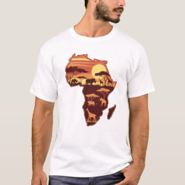 アフリカの野生動物と夕日 Tシャツ