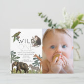 アフリカの野生動物の一匹のサファリの動物の写真1歳の誕生日 招待状 (スタンド正面)