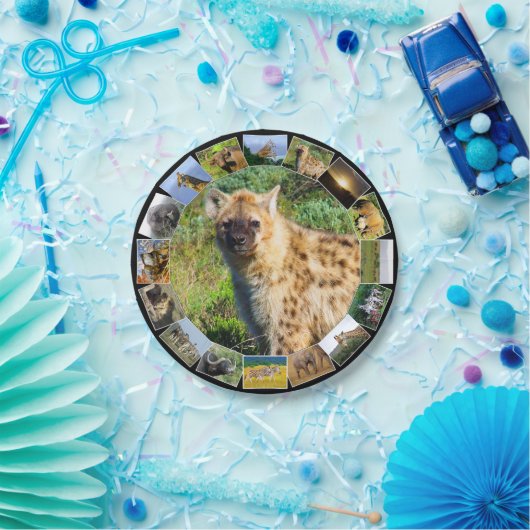 アフリカの野生動物の写真コラージュで発見されたHyena ペーパープレート (パーティー)