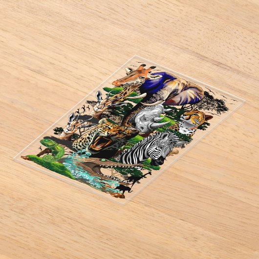 アフリカの野生動物サバンナ アクリル招待状 (レイダウン)