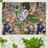 アフリカの野生動物サバンナ キッチンタオル (折り畳み)