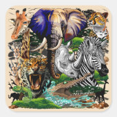 アフリカの野生動物サバンナ スクエアシール (正面)