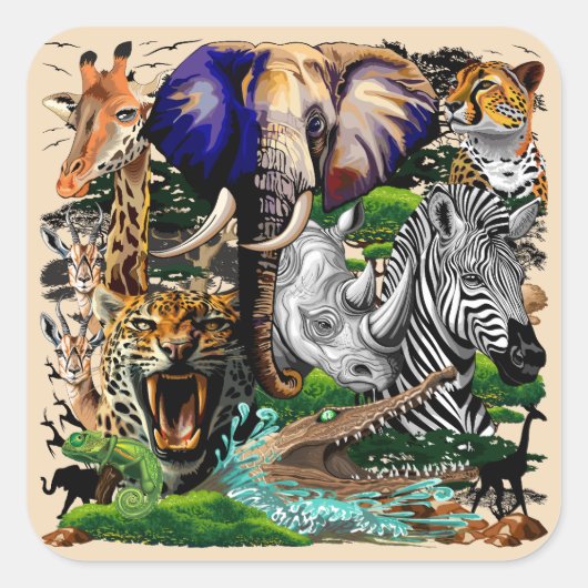 アフリカの野生動物サバンナ スクエアシール (正面)