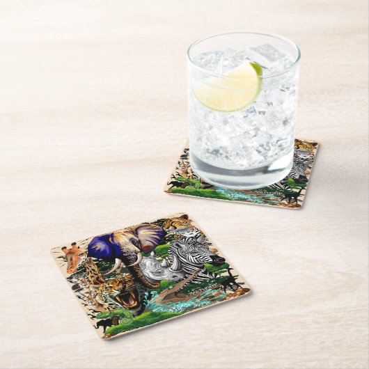 アフリカの野生動物サバンナ スクエアペーパーコースター (インサイチュ)