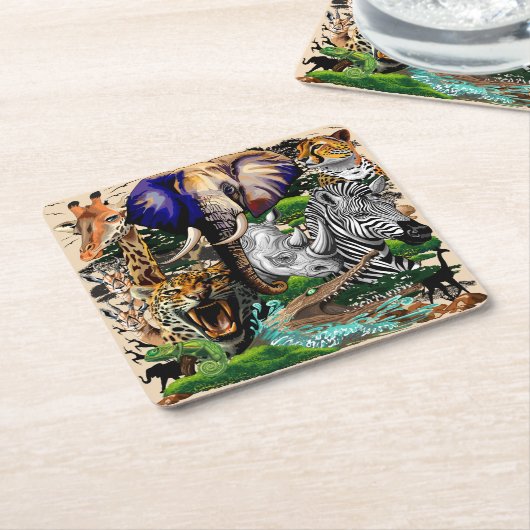 アフリカの野生動物サバンナ スクエアペーパーコースター (アングル)