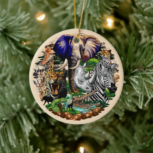 アフリカの野生動物サバンナ セラミックオーナメント (ツリー)