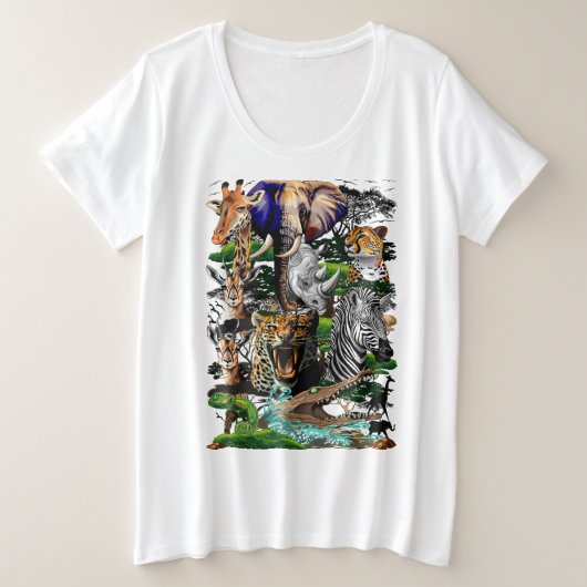 アフリカの野生動物サバンナ プラスサイズTシャツ (デザイン正面)