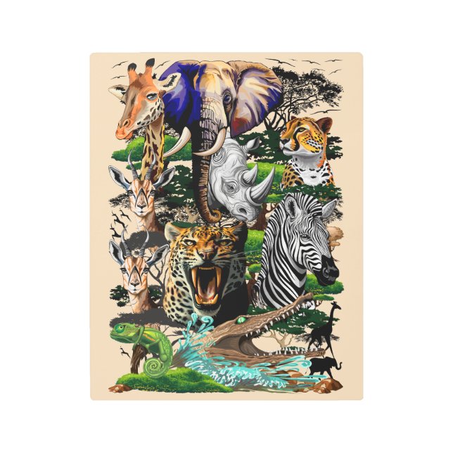 アフリカの野生動物サバンナ メタルプリント (正面)