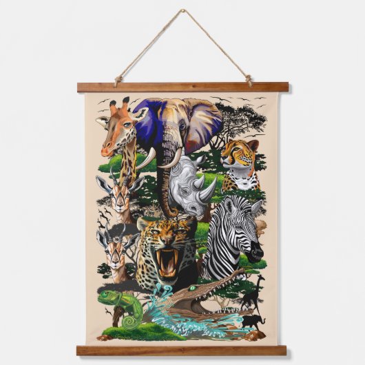アフリカの野生動物サバンナ 吊り下げ型タペストリー (正面)
