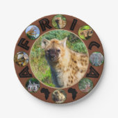 アフリカの野生動物サークルのコラージュで発見されたハイエナ ペーパープレート (正面)