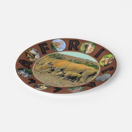 アフリカの野生動物サークルのコラージュRhinoリーズ ペーパープレート (アングル)