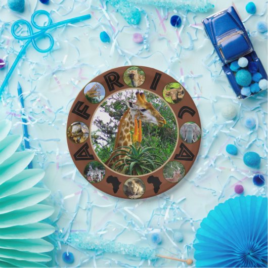 アフリカの野生動物サークルコラージュGiraffeアロエ ペーパープレート (パーティー)