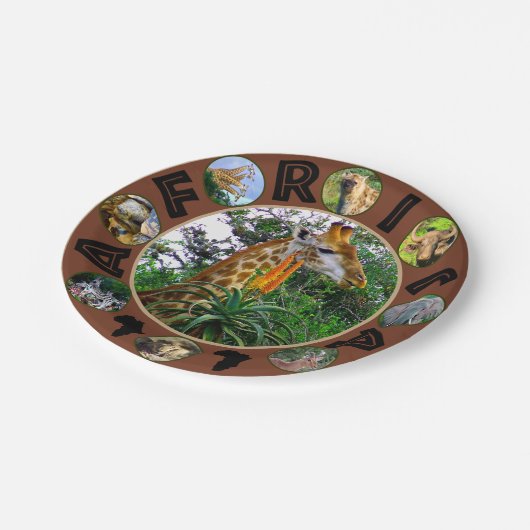 アフリカの野生動物サークルコラージュGiraffeアロエ ペーパープレート (アングル)