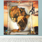 アフリカの野生動物ライオン キャンバスプリント (インサイチュ (ウッドフロア))