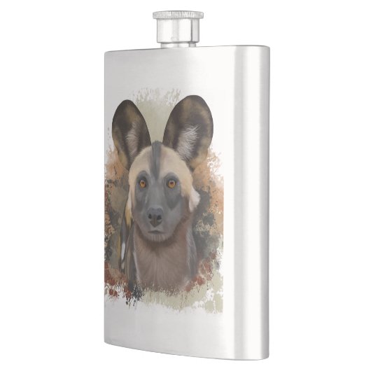 アフリカの野生犬の抽象芸術絵を描（ばちゃばちゃ）跳ねる フラスク (左)