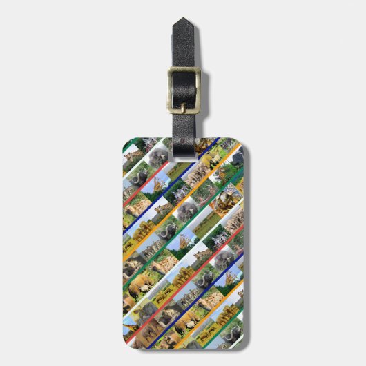アフリカの野生生物数々のストライプの色コラージュ ラゲッジタグ (正面縦)