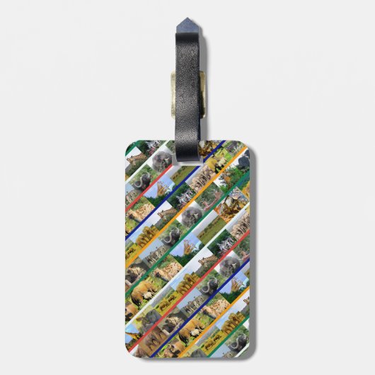 アフリカの野生生物数々のストライプの色コラージュ ラゲッジタグ (裏面縦)