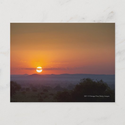 アフリカの風景の上の夕日 ポストカード (正面)