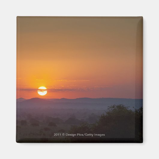 アフリカの風景の上の夕日 マグネット (正面)