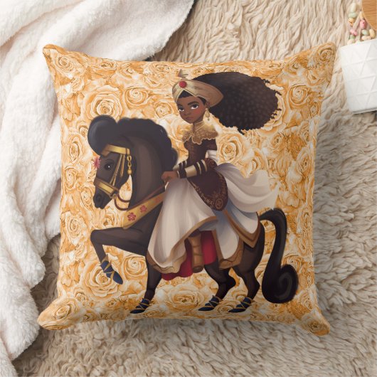 アフリカの騎馬プリンセス コットンスロー枕 クッション (ブランケット)
