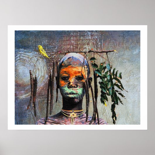 アフリカの鳥の少年 — アフロセントリック・ウォーターカラー ポスター (正面)