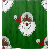 アフリカの黒いサンタクロースのクリスマスツリー緑 シャワーカーテン (正面)