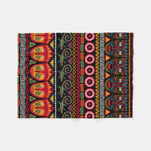 アフリカの黒い背景に装飾的な模様 フリースブランケット (正面(横))