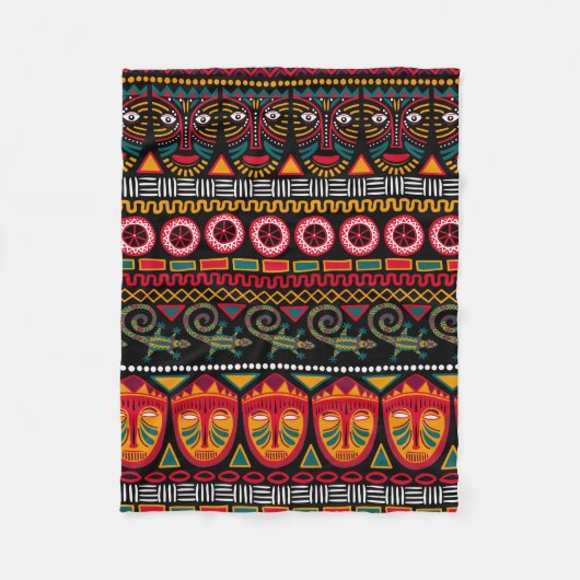 アフリカの黒い背景に装飾的な模様 フリースブランケット (正面)