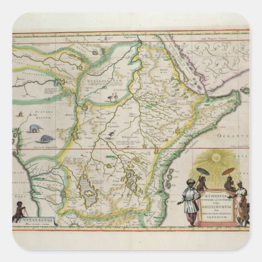 アフリカの5つの州を示すエチオピアの地図 スクエアシール (正面)