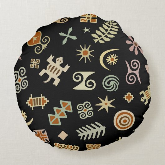 アフリカのAdinkraシンボル ラウンドクッション (裏面)