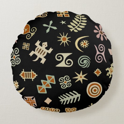 アフリカのAdinkraシンボル ラウンドクッション (正面)