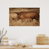 アフリカのRhinoのママとベビー ポスター (キッチン)
