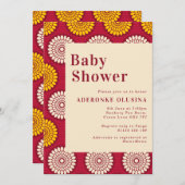 アフリカはっきりしたワックスプリント赤と黄色のベビーシャワー 招待状 (正面/裏面)